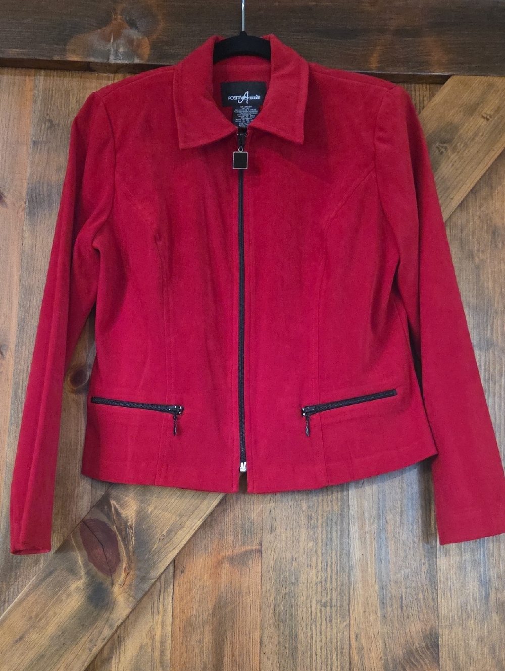 Red Faux Suede Full Zip Front Jacket Petite Size 6